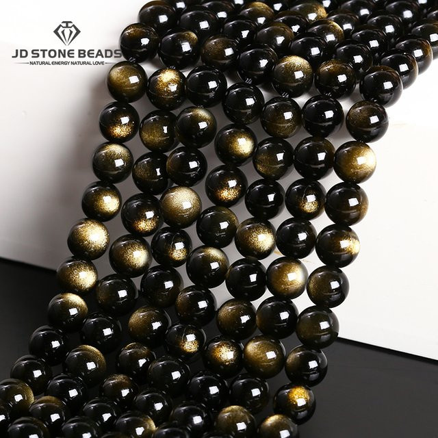 Obsidian Perle, Goldene Irisation, Runde Spacer, 4-12mm - Bild 1