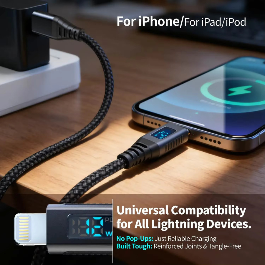 LAIHONEN MFi-zertifiziertes USB-zu-Lightning Schnellladekabel in Schwarz, Länge: 1,8 m, für iPhone 14/13/12 Serie und Lightning-Geräte - Bild 2