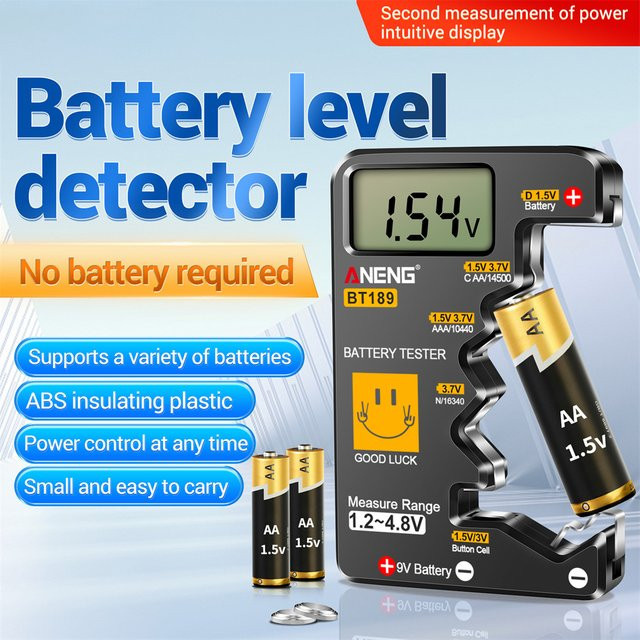 ANENG BT189 Digitaler Batterietester mit LCD-Anzeige für 9V, AAAAA und Knopfzellen in Schwarz - Bild 1