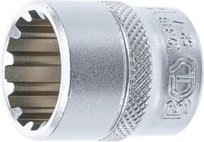 BGS Steckschlüssel-Einsatz Gear Lock 10318 aus Chrom-Vanadium, Antrieb Innenvierkant 10 mm (3/8 Zoll), Schlüsselweite 18 mm, Farbe Silber - Bild 1