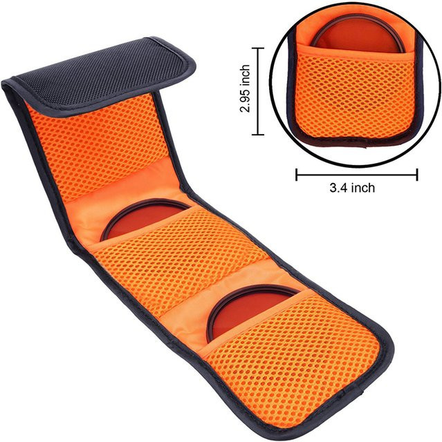 Set aus 3 Schutztaschen für Kameraobjektiv-Filter 82 mm, Brieftasche-Hülle für ND UV CPL Filter, Farbe: Orange - Bild 1