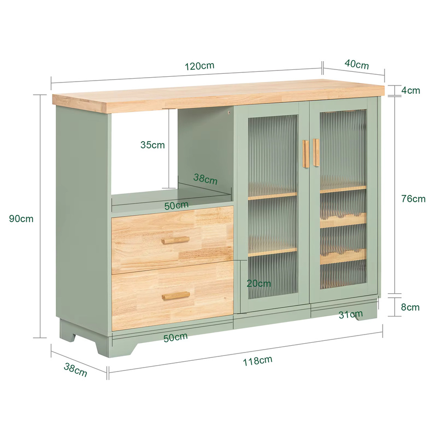 SoBuy Buffet Sideboard FSB81 in Grün mit Glastüren aus Kautschukholz und MDF - Bild 2