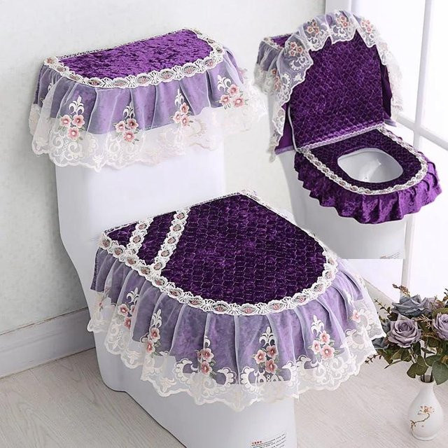 3-teiliges Set Toilettensitzbezug und Wassertankbezug von Super Six mit floralem Design, abnehmbar und waschbar - Bild 1