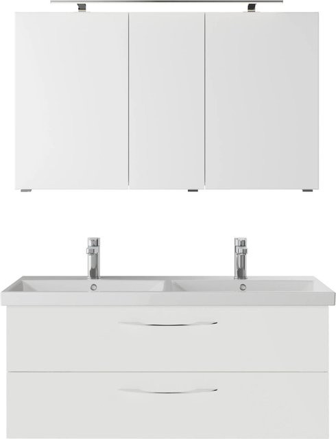 Pelipal Badmöbel-Set Serie 4035, 3-teilig in Weiß Glanz mit Doppelwaschtisch, Waschtischunterschrank und Spiegelschrank mit LED-Beleuchtung, B/T/H: 120 x 45 x 45 cm - Bild 1