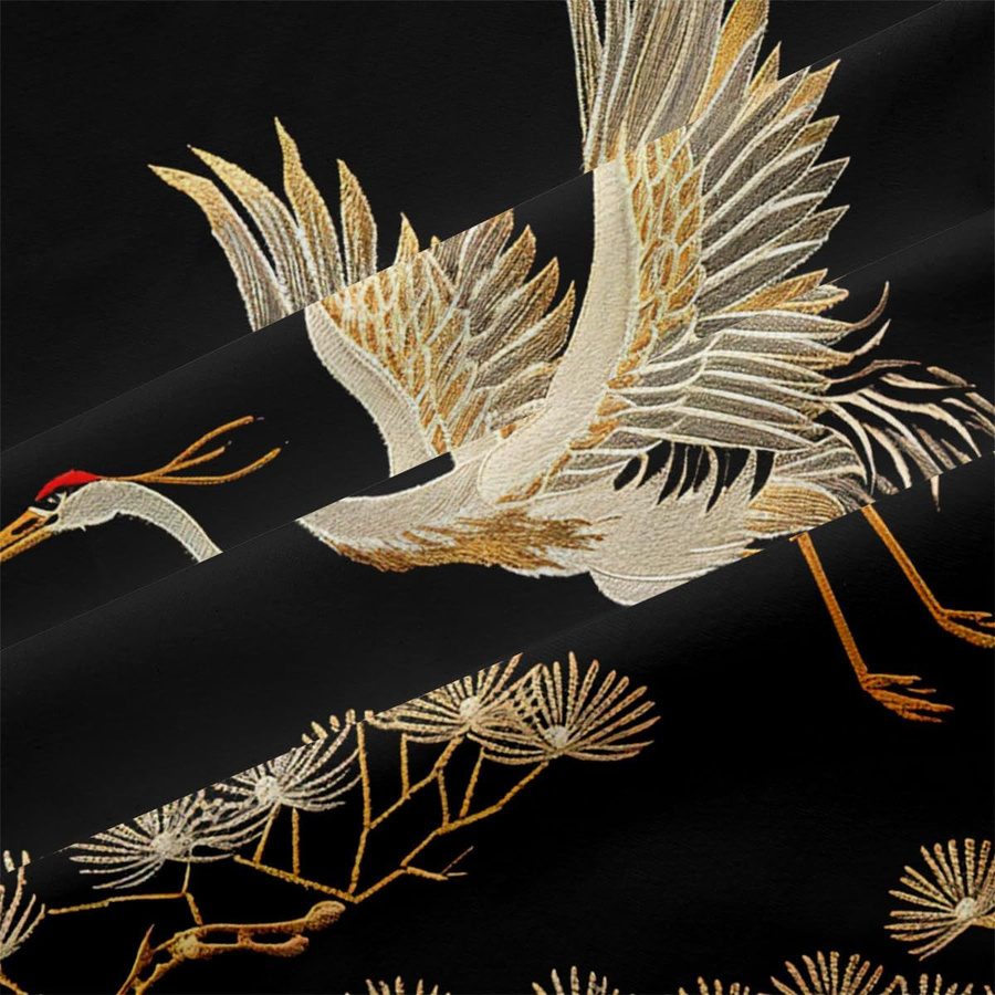 Bettwäsche Set Chinoiserie Design mit Kiefer und Kran in Schwarz Gold und Weiß, Queen Size Bettbezug und Kissenbezüge aus Mikrofaser, B/H: 228 x 228 cm - Bild 5