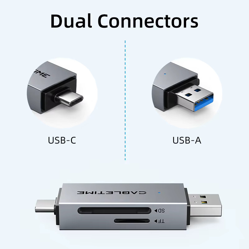CABLETIME 2-in-1 USB 3.0 Kartenleser mit USB-C und Micro-SD-Anschluss, Hochgeschwindigkeits-Leser mit bis zu 104 MB/s, kompatibel mit Android, iPad und MacBook Pro - Bild 2