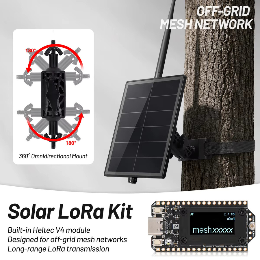 Heltec Outdoor Meshtastic Solar-Knoten mit GPS-Modul, ESP32 LoRa V4 Meshcore Repeater, 5W Solarpanel, WiFi, Bluetooth und BLE in Schwarz - Bild 4