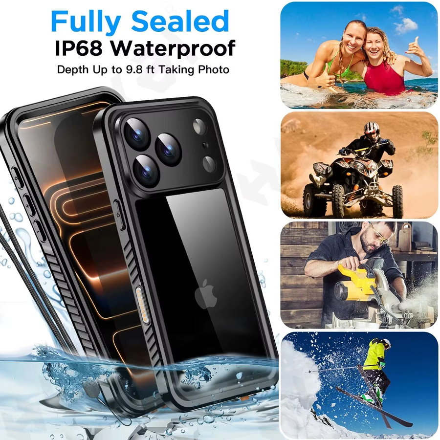 Huikai Wasserdichte iPhone Hülle IP68 aus Aluminium für iPhone 17 bis 11 Pro Max und XR Plus in Schwarz oder Silber - Bild 4