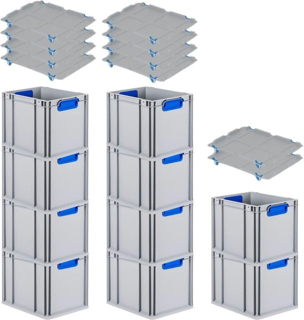 PROREGAL Spar Set 10x Eurobox Nextgen Color mit Auflagedeckel und Schiebeschnappverschlüssen, Blau, H: 32 cm, B: 30 cm, T: 40 cm - Bild 1