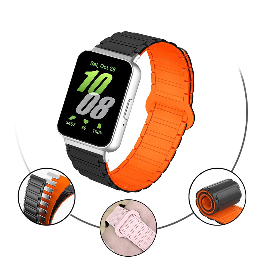 CHIICSMART Uhrenarmband für Samsung Galaxy Fit 3, Silikon, Black Orange, Unisex - Bild 2