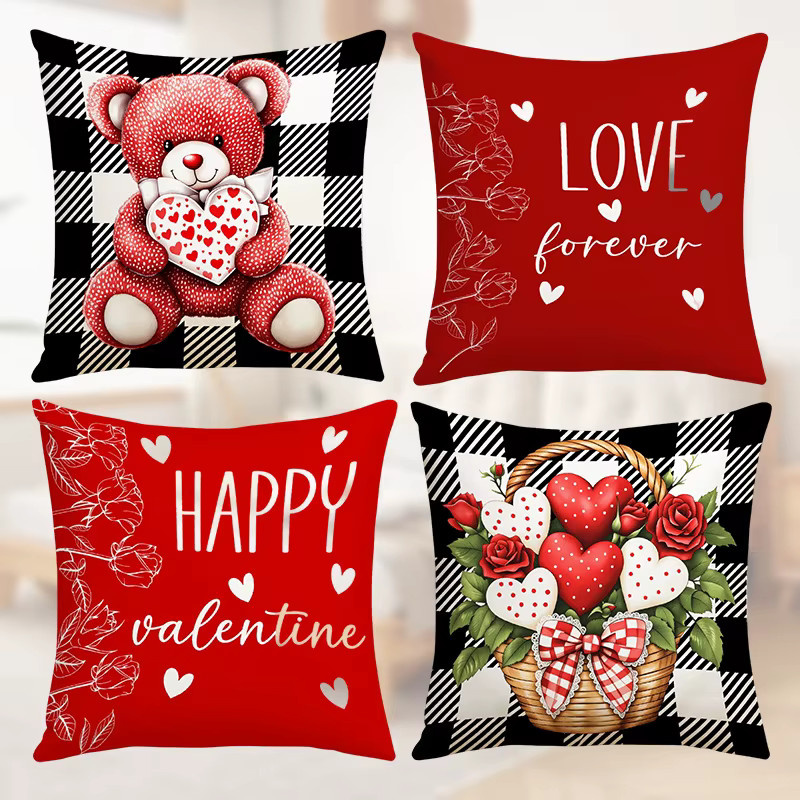 VIKAMA Kissenbezug Valentinstag, rot, quadratisch, doppelseitig bedruckt, B/B: 40 x 40 cm - Bild 2