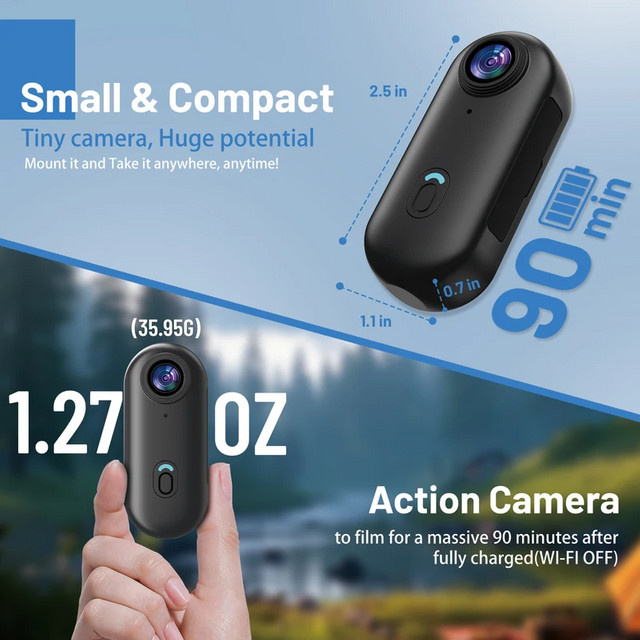 POVCAN H88 Mini Action Kamera mit 4K und 1080P, kabellose WiFi Sportkamera in Schwarz - Bild 1
