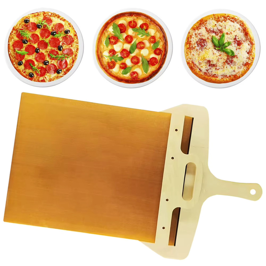 APWIKOGER Tragbare Pizza Schaufel mit Antihaftbeschichtung und hitzebeständigem Tuch, rechteckiges Teigtablett aus Holz - Bild 5