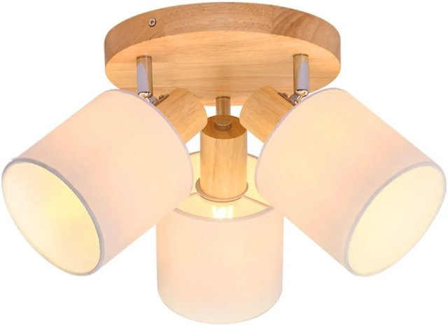 NETTLIFE Deckenstrahler aus Textil und Holz in Braun und Weiß, rund, 3x E14 - Bild 1