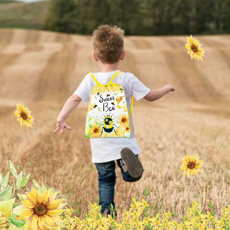 Vlies Tasche mit Cartoon Honigbiene und Sonnenblume als Kordelzug-Beutel für Kinder und Babygeburtstage - Bild 3