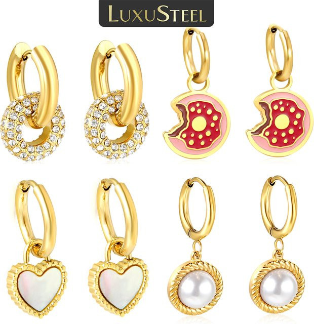 LUXUSTEEL Hoop Ohrring, Edelstahl, Gold, Kristall, Damen - Bild 1