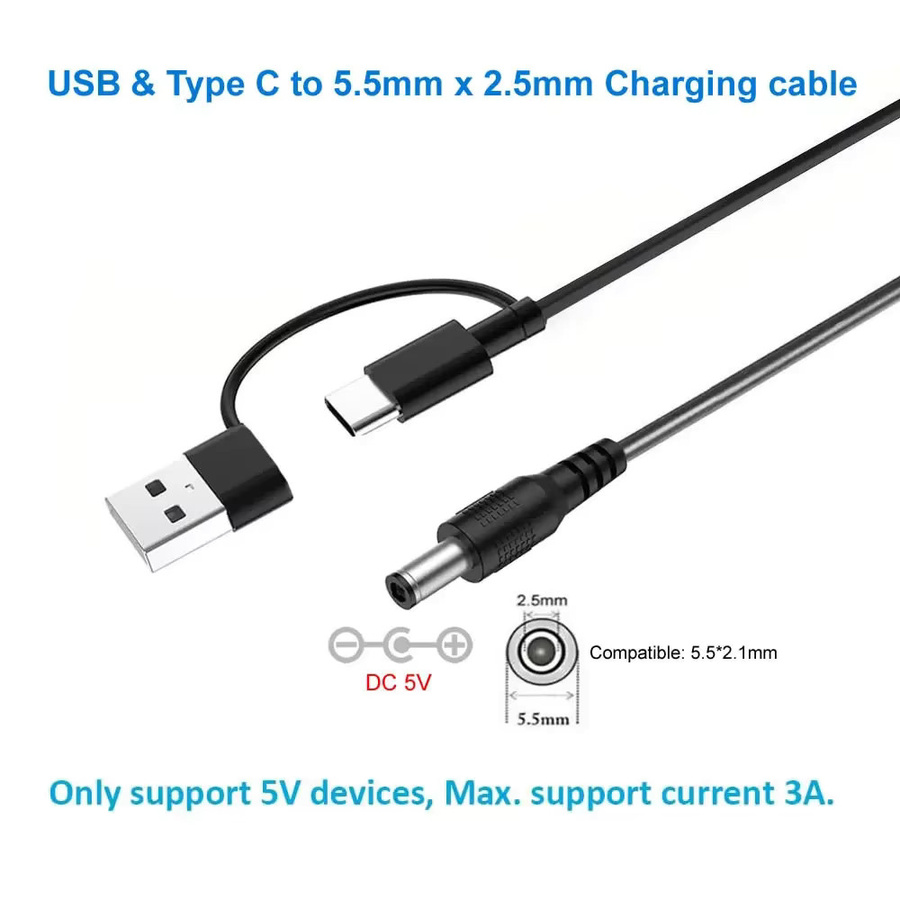 USB auf Typ C auf DC-Stromkabel mit 10 DC-Stecker-Adaptern in Schwarz für Bluetooth-Lautsprecher, Telefone, LED-Streifen und Mini-Lüfter, 5 V - Bild 2
