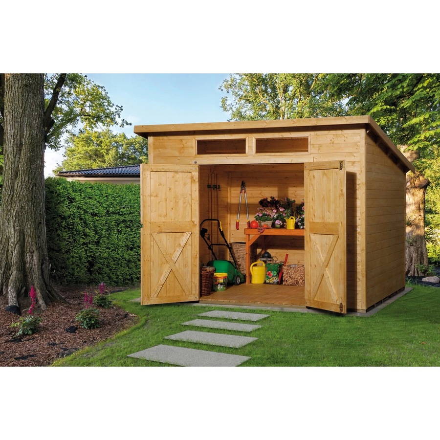 WEKA Gartenhaus 325 A Gr.2 aus Holz mit Pultdach in Beige und Eiche Hell, B/H/T: 323 x 235 x 293 cm - Bild 2