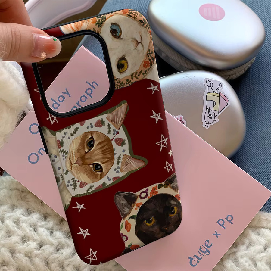 Handyhülle mit skurrilen Katzen in Mützen für Apple iPhone 17 16 15 14 13 12 11 Pro Max Plus mit doppelschichtiger Rückseite - Bild 5