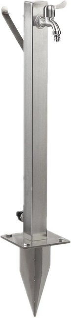 Relaxdays Wasserzapfstelle aus Edelstahl in Silber mit Erdspieß und Schlauchhalter, Höhe: 66 cm - Bild 1