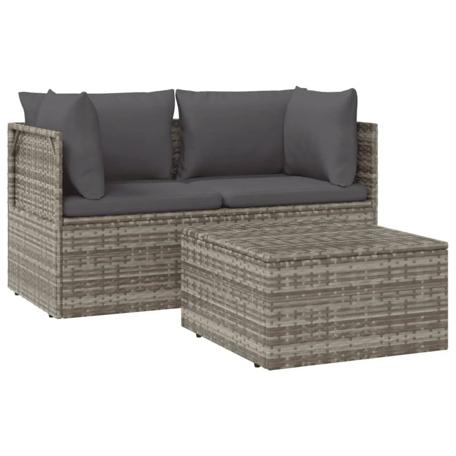vidaXL 3-tlg Garten-Lounge-Set in Grau aus Poly Rattan mit Kissen und Ottoman im L-Shape Design - Bild 2