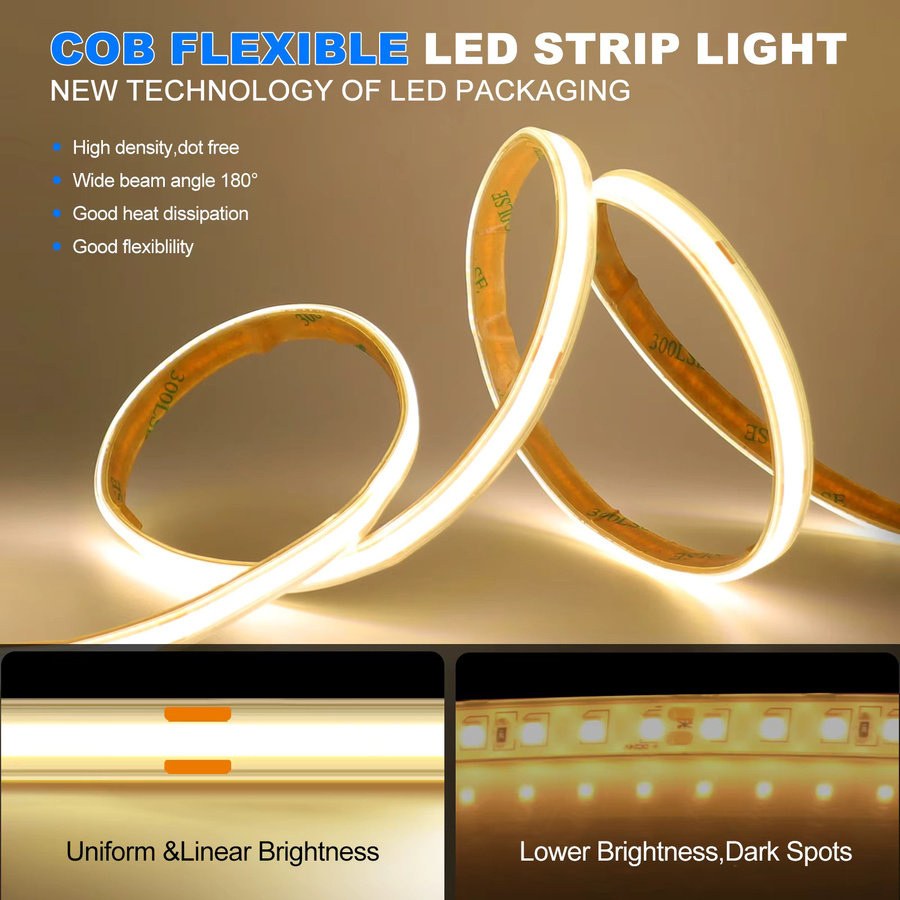 XUNATA COB LED Strip Light IP68 wasserdicht, flexible LED-Diodenleiste mit hoher Dichte, weiß, Silikon-Gehäuse - Bild 4