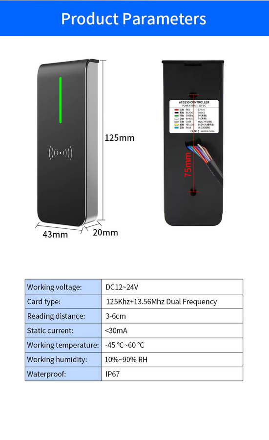 LUCKING DOOR Wasserdichter RFID IC-Kartenleser AN90R D0 D1 für Wiegand WG26 WG34 Zugangskontrollsysteme in Schwarz oder Weiß - Bild 4