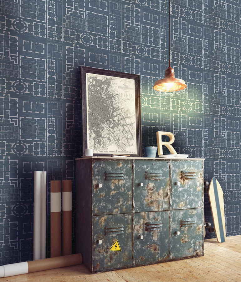 MINDTHEGAP Tapete Chateau WP20026 Mural in Blau mit geometrischem Industrial Design - Bild 1