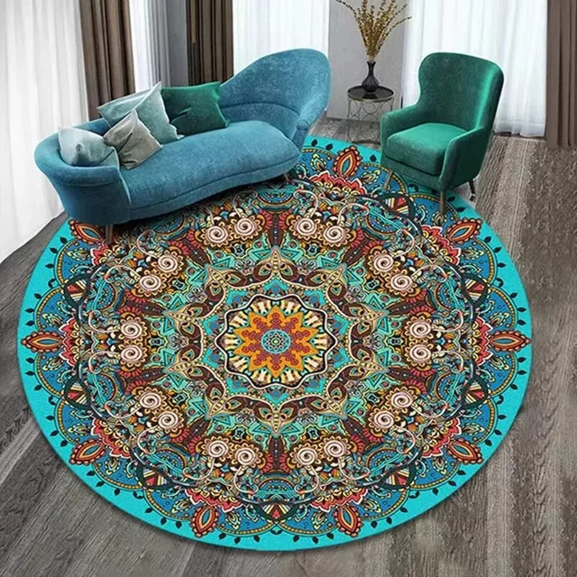 VIKAMA Runder Kristall-Samt-Teppich im Boho-Stil aus Polyester, Mehrfarbig, Durchmesser: 60 cm - Bild 1