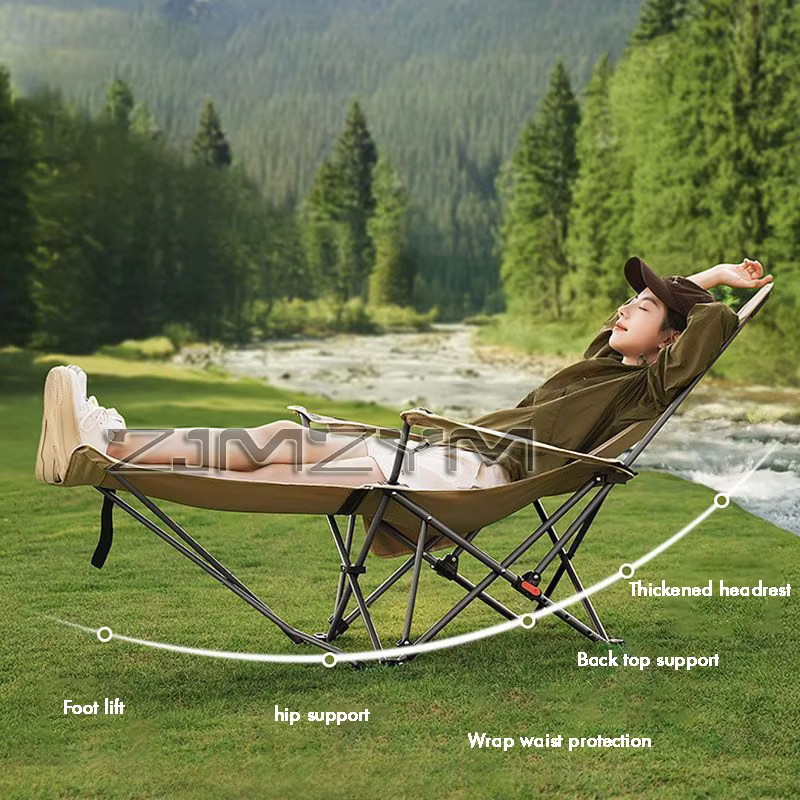ZJMZYM Faltbarer Campingstuhl in Beige mit verstellbarer Rückenlehne und Armlehnen für Outdoor-Aktivitäten - Bild 2