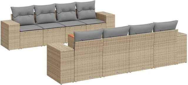 vidaXL 9-teilige Garten-Sofagarnitur in U-Form mit Kissen und Stauraum, Beige-Grau, PE-Rattan und Akazienholz - Bild 1