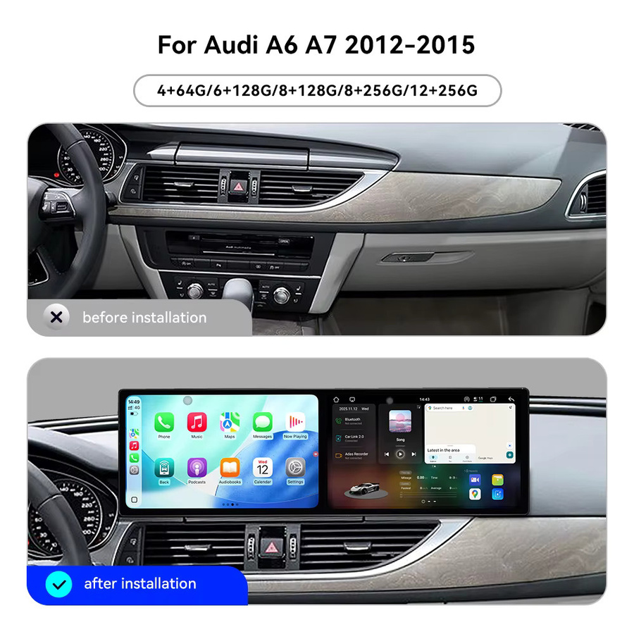 MOOKAKA Dual 11,5 Zoll Android Auto-Multimedia-Player mit GPS und CarPlay für Audi A6 A7, Schwarz - Bild 6
