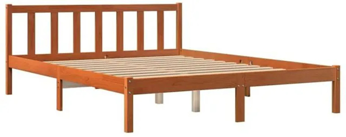 Massivholzbett aus Kiefer in Braun im Landhausstil von vidaxl, B/T/H: 160 x 200 x 69,5 cm (ohne Matratze) - Bild 1