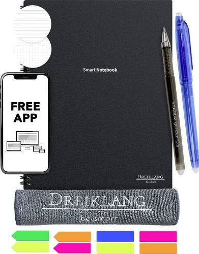 Dreiklang be smart Wiederbeschreibbares Notizbuch Schwarz, liniert und Punktraster, Hardcover, B/H: 21,0 x 29,7 cm, 20 Blatt, DIN A4 - Bild 1