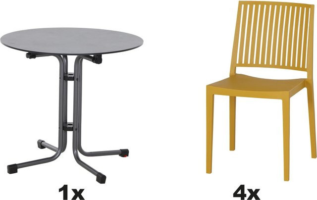 Siena Garden Gartenmöbel Set Lane 5-teilig mit 4 Stühlen und 1 runden Tisch in Mustard Yellow - Bild 1