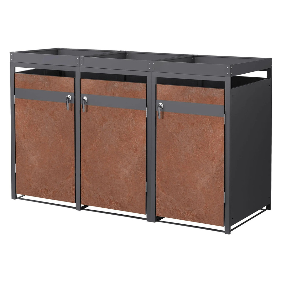 ML-Design Mülltonnenbox mit Pflanzdach aus Stahl in Anthrazit-Braun Rostoptik, B/T/H: 200 x 80 x 124 cm - Bild 2