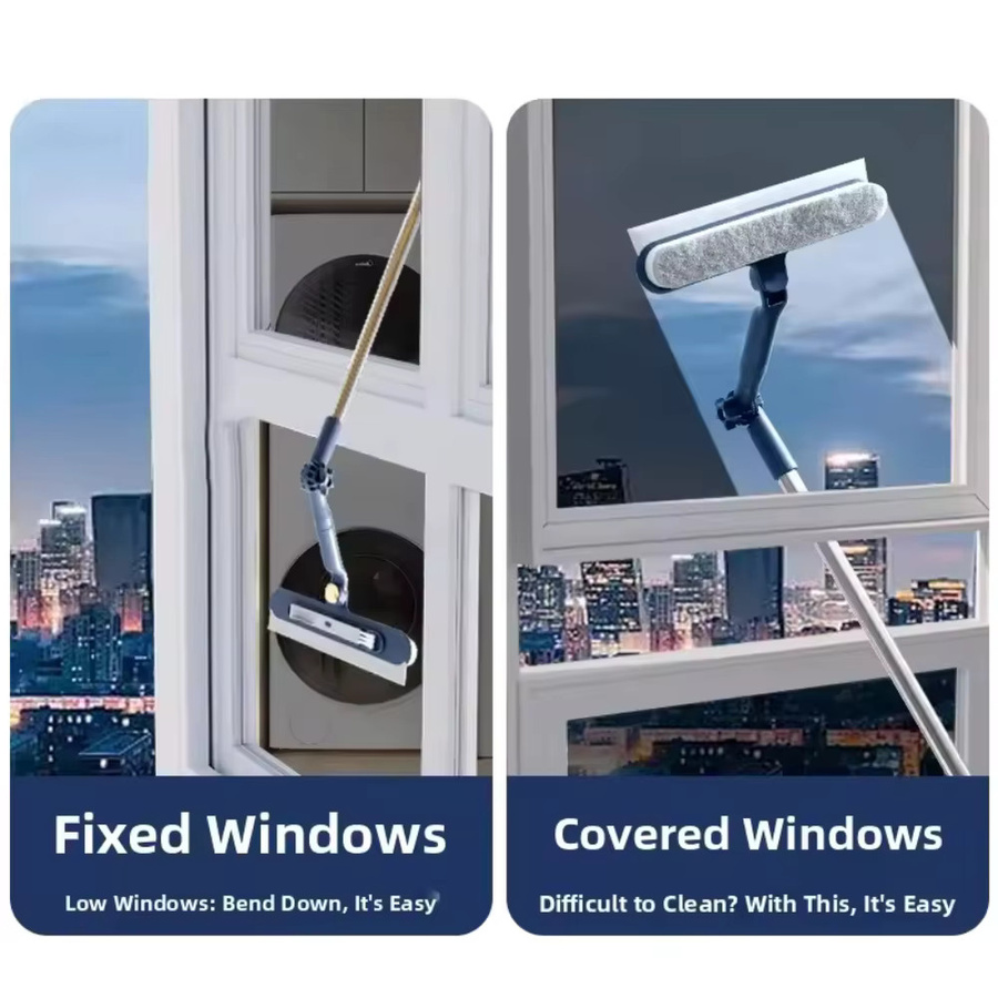 Untior 2-in-1 Fensterreinigungswerkzeug in Blau mit Schaber, Mikrofaserkopf und 180 Grad drehbarem Rakel - Bild 4