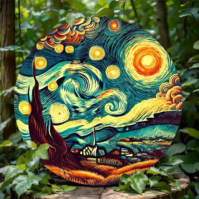 Runde Wanddeko aus Metall von Potdemiel mit Van-Gogh Sternennacht Design in Mehrfarbig, Durchmesser: 20 cm - Bild 1
