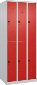 C+P Doppelstock-Spind Classic PLUS mit 3 Abteilen, Farbe Lichtgrau und Verkehrsrot, B/T/H: 75 x 50 x 185 cm - Bild 1