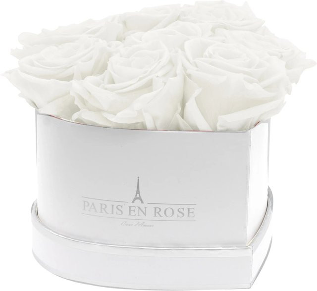 PARIS EN ROSE Rosenbox Herz in Weiß-Silber mit 8 weißen Rosen - Bild 1
