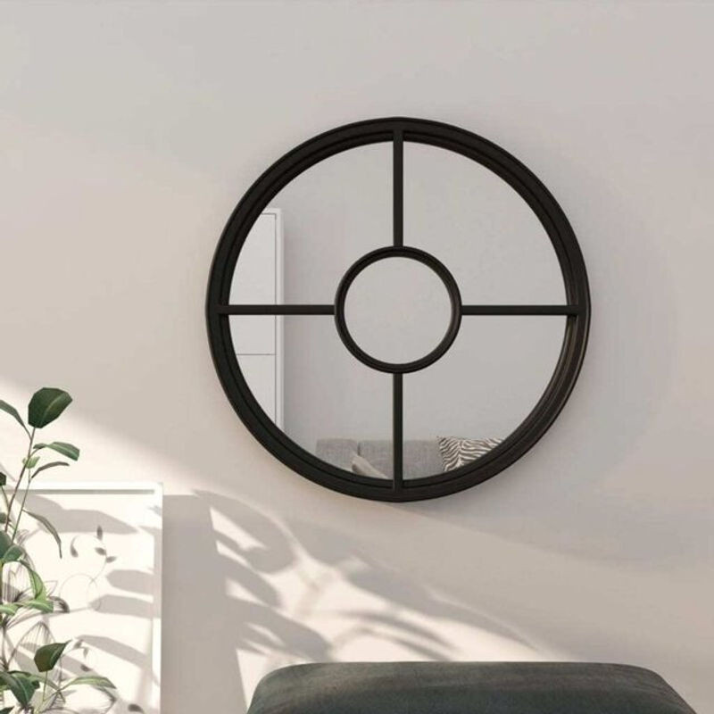 Runder Wandspiegel von Vidaxl in Schwarz aus Metall für den Innenbereich, Durchmesser: 60 cm, Tiefe: 4 cm - Bild 1