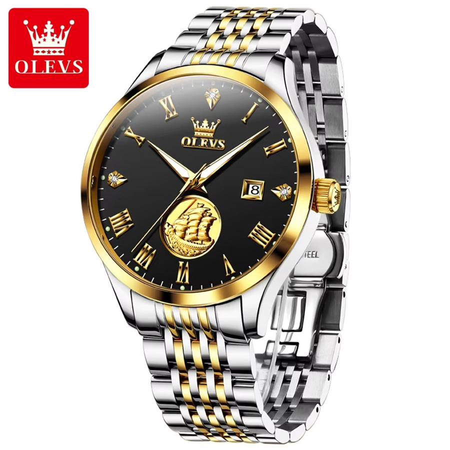 OLEVS Armbanduhr Automatik, Edelstahl, Gold, Schwarz, Herren - Bild 2