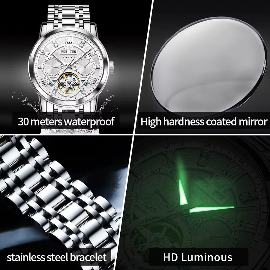 OLEVS Armbanduhr Automatik, Edelstahl, Roségold, Herren, Datum, Wochentag - Bild 5