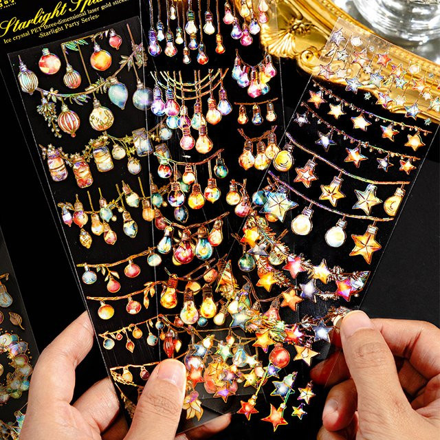 Mr. Paper 1Style Eis Kristall PET Aufkleber in Gold mit Laser-Effekt, 12 Stück pro Beutel für kreatives DIY und dekorative Karten - Bild 1