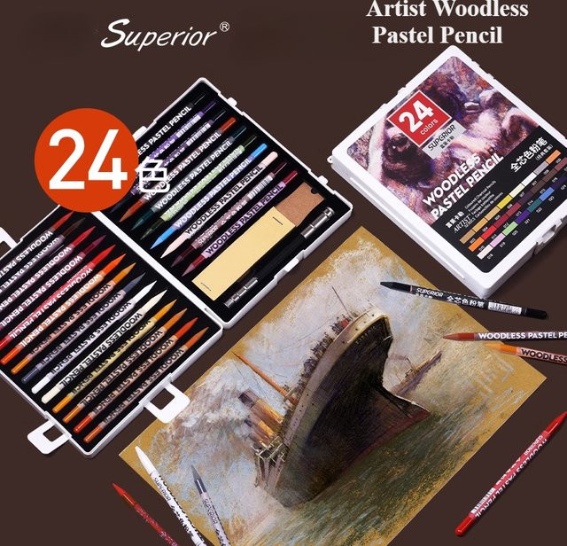 Pastellstifte Set mit 24 Farben in Künstlerqualität für Skizzen und Mischtechniken inklusive Etui - Bild 1