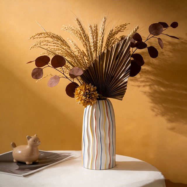 Hypmark Keramikvase mit bunten Streifen in minimalistischem Design für deine Dekoration - Bild 1