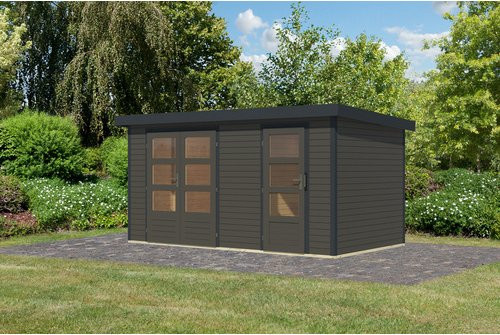 KARIBU Gartenhaus Merkur B aus nordischem Fichtenholz mit Pultdach, grau, B/H/T: 432 x 209 x 213 cm - Bild 1
