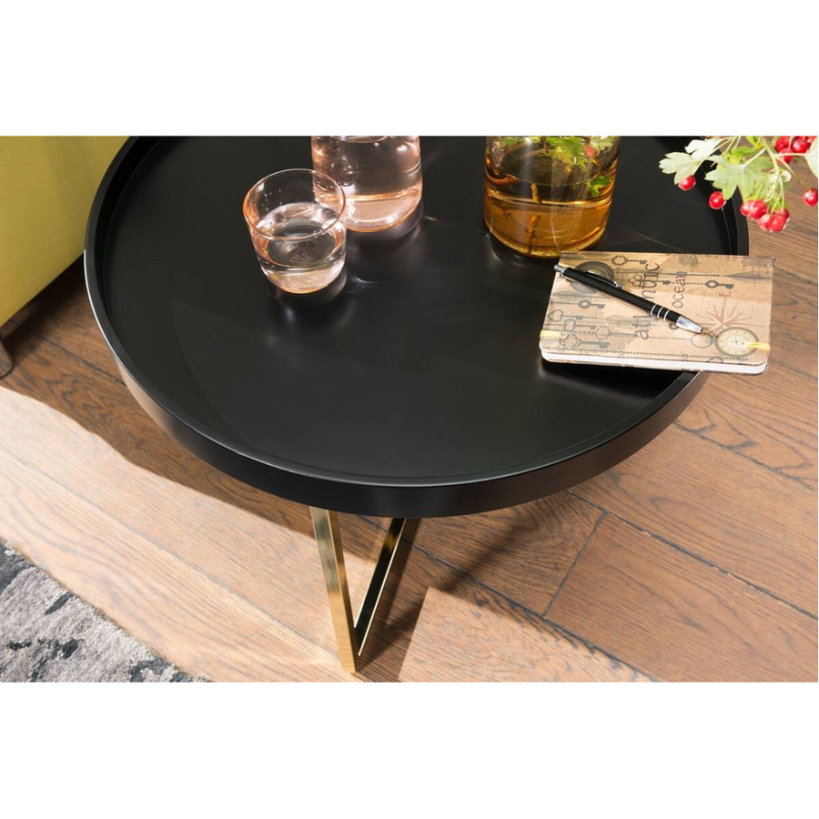 Wohnling Couchtisch modern rund in Schwarz und Gold mit glänzender Oberfläche B/H/T: 58,5 x 42,0 x 58,5 cm - Bild 2