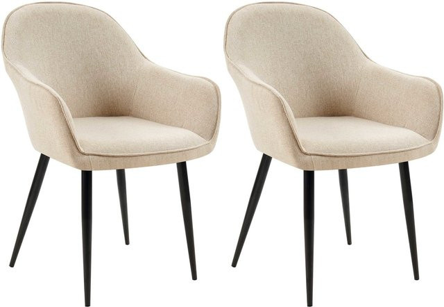 CLP 2er Set Esszimmerstühle Boise Polsterstühle mit Stoffbezug und Metallgestell in Beige - Bild 1