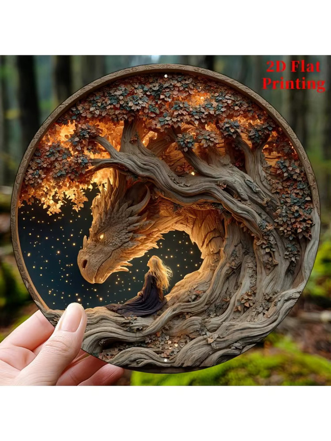 Rundes Metallschild CIFBUY Walddrachen Wanddekoration aus Aluminium, Durchmesser: 20,3 cm - Bild 6